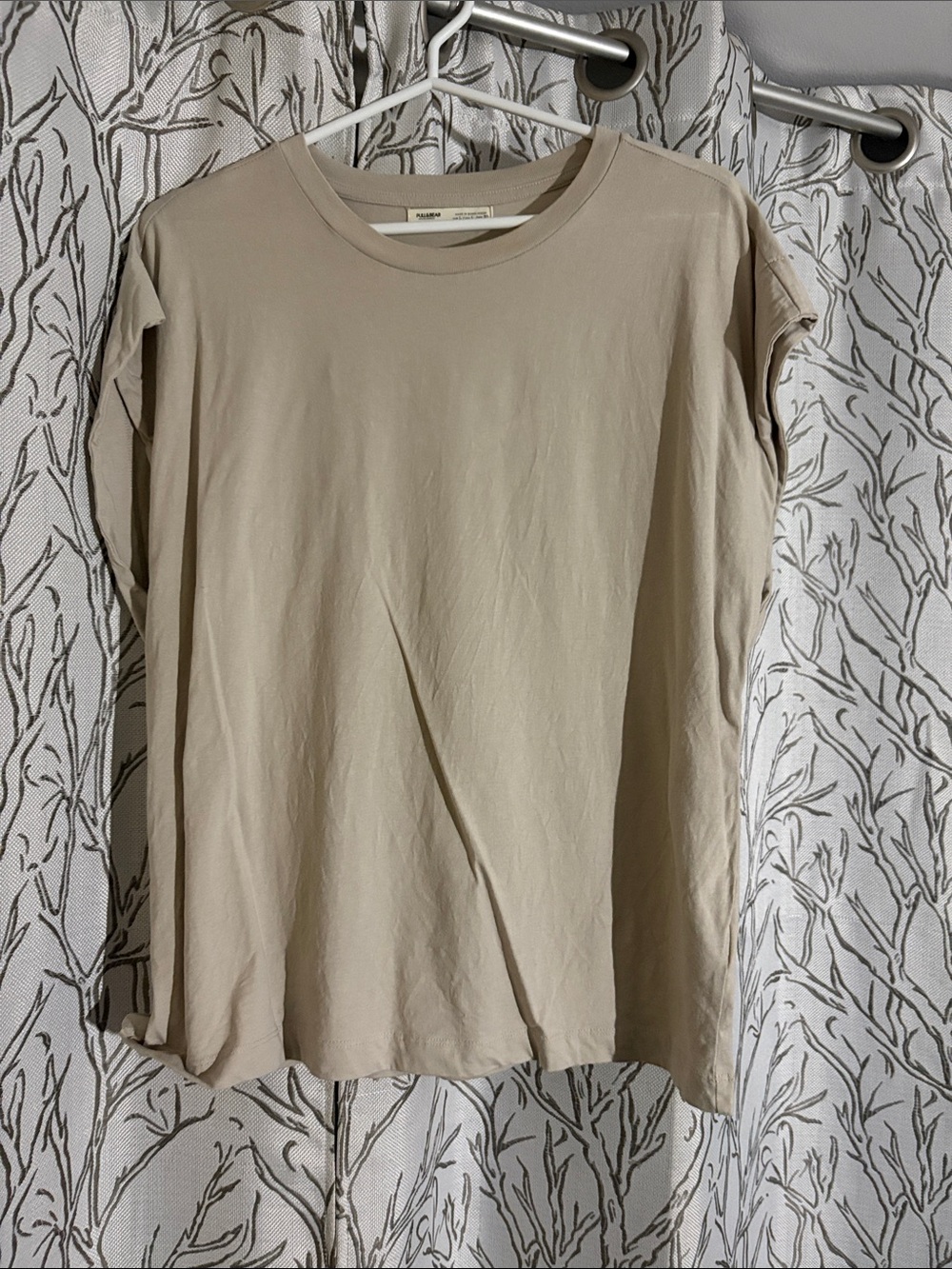 Pull&Bear Women's Short Sleeve Crew Neck Top - Beige